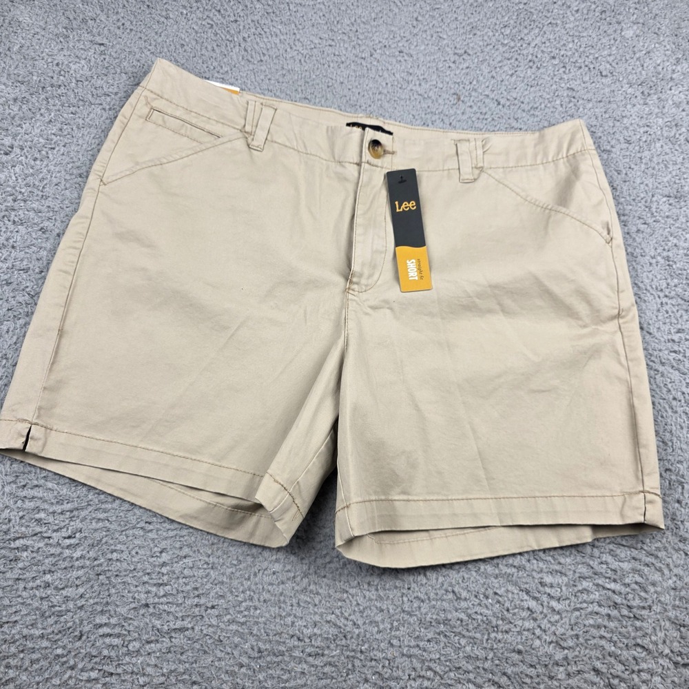 Lee Womens Straight Fit Shorts Khaki Tan Chino Cotton‎ Size 16M New
